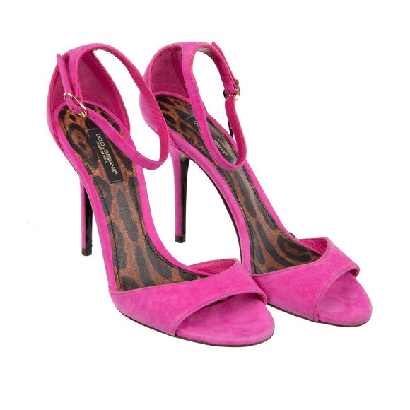 Dolce & Gabbana - Leopard Sole Suede Leather Straps Sandals Heels BELLUCCI Pink - Picture 1 of 5